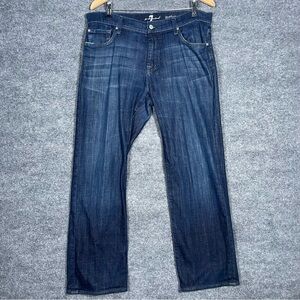 7 For All‎ Mankind Austyn Mens 34 Blue Dark Wash Distressed Jeans 5 Pocket